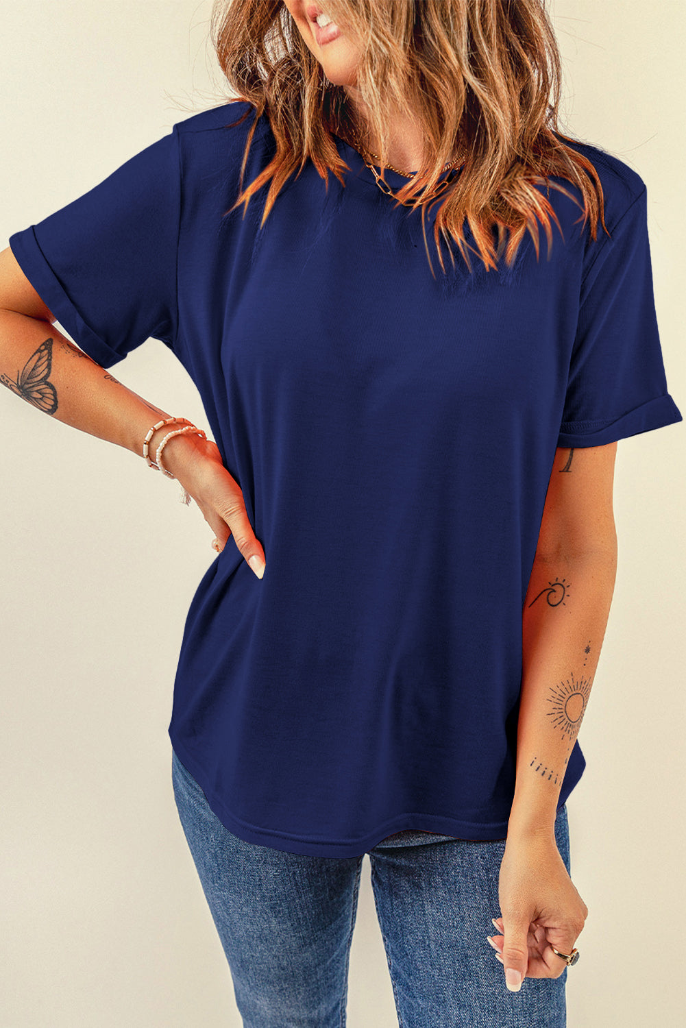 Gray Casual Plain Crew Neck Tee