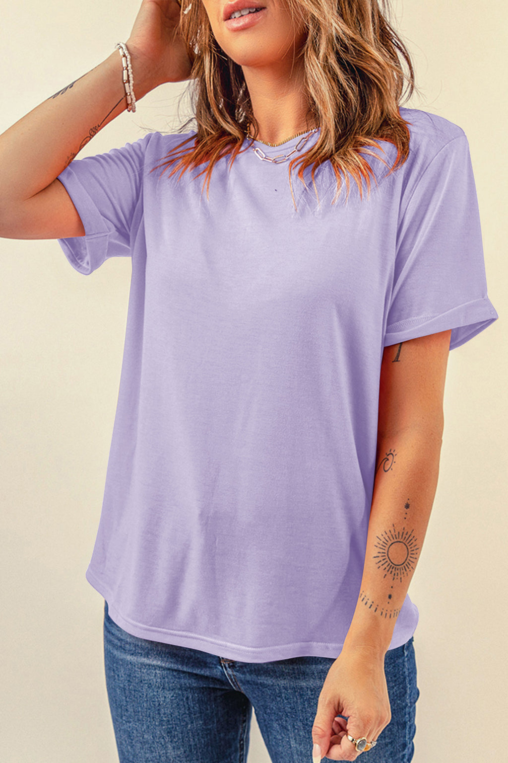 Gray Casual Plain Crew Neck Tee
