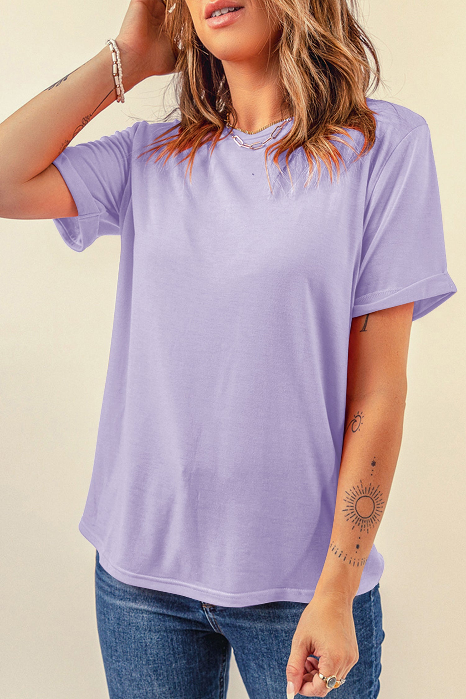 Gray Casual Plain Crew Neck Tee
