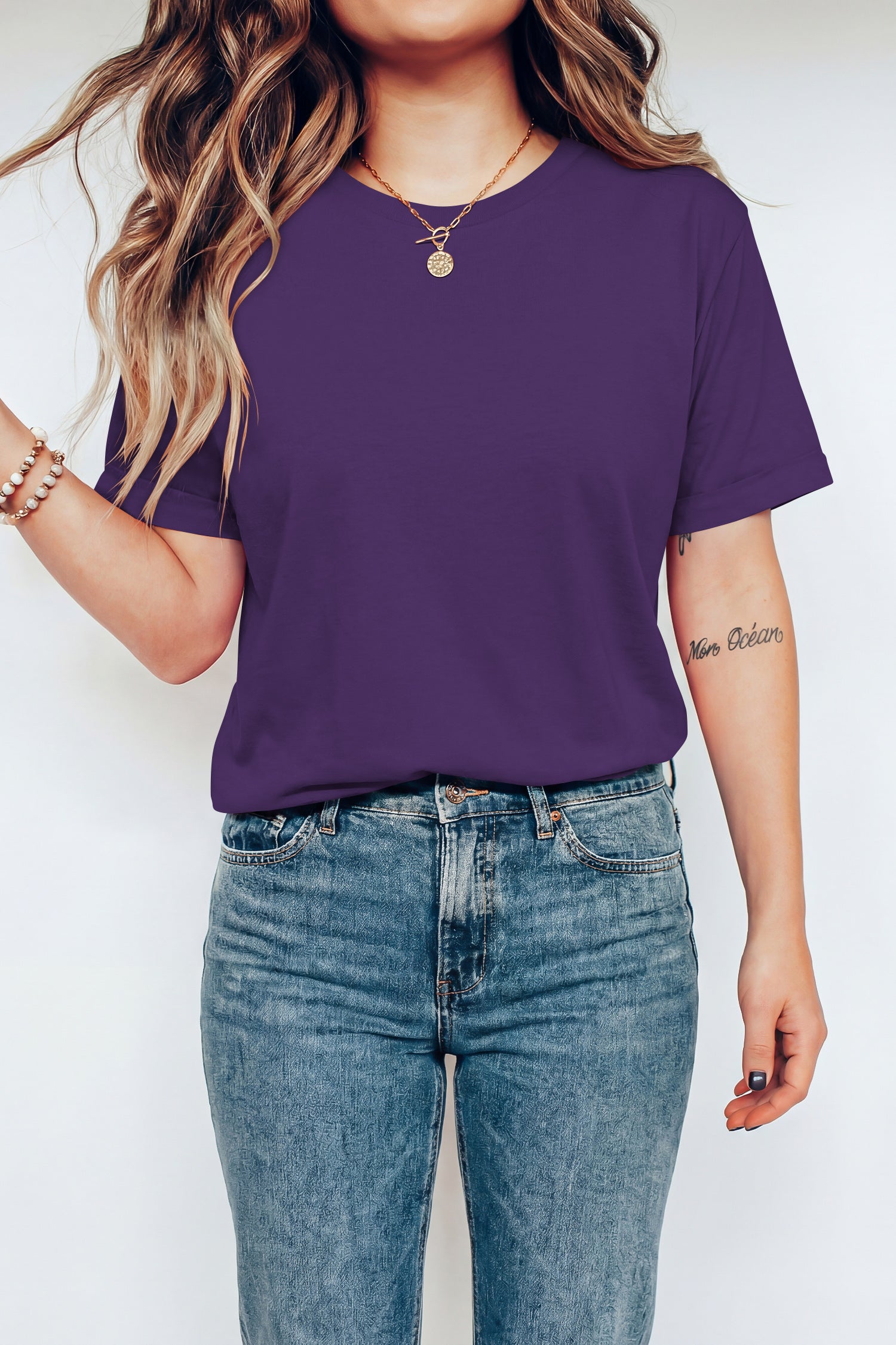 Gray Casual Plain Crew Neck Tee