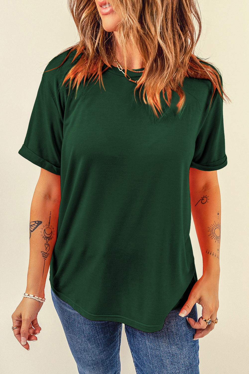 Gray Casual Plain Crew Neck Tee