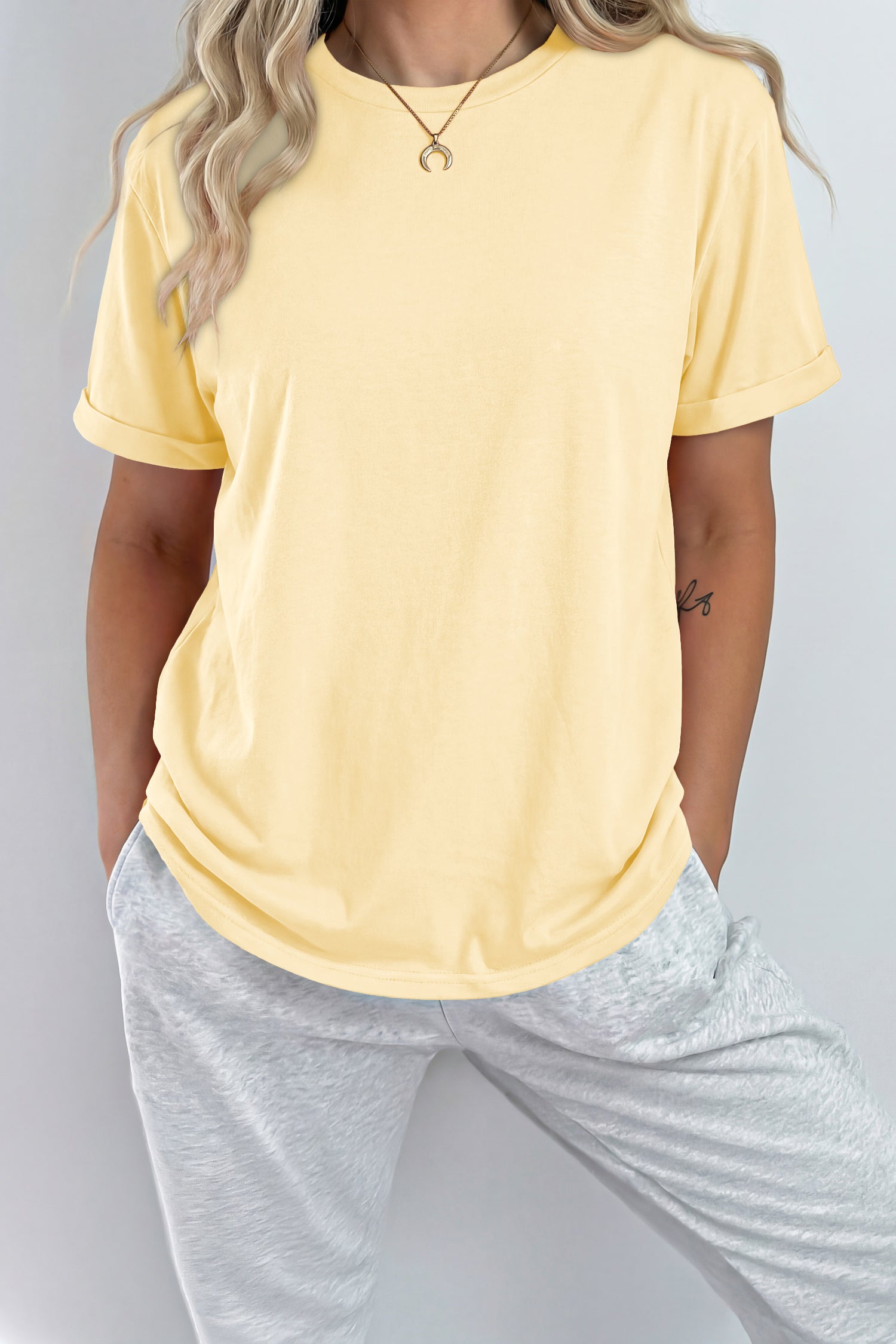 Gray Casual Plain Crew Neck Tee