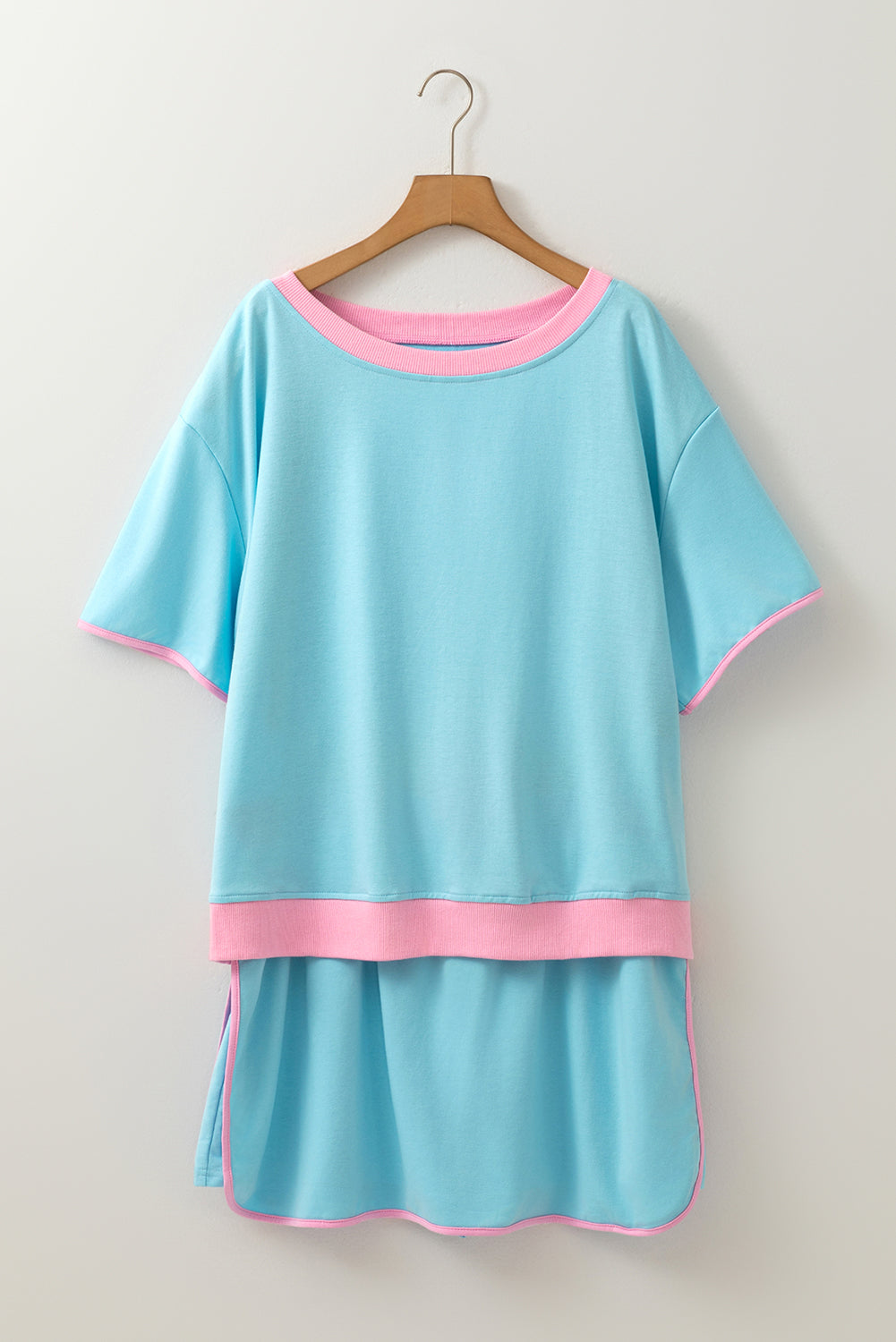 Bonbon Plus Size Contrast Trim T Shirt and Skirt Two Piece Set