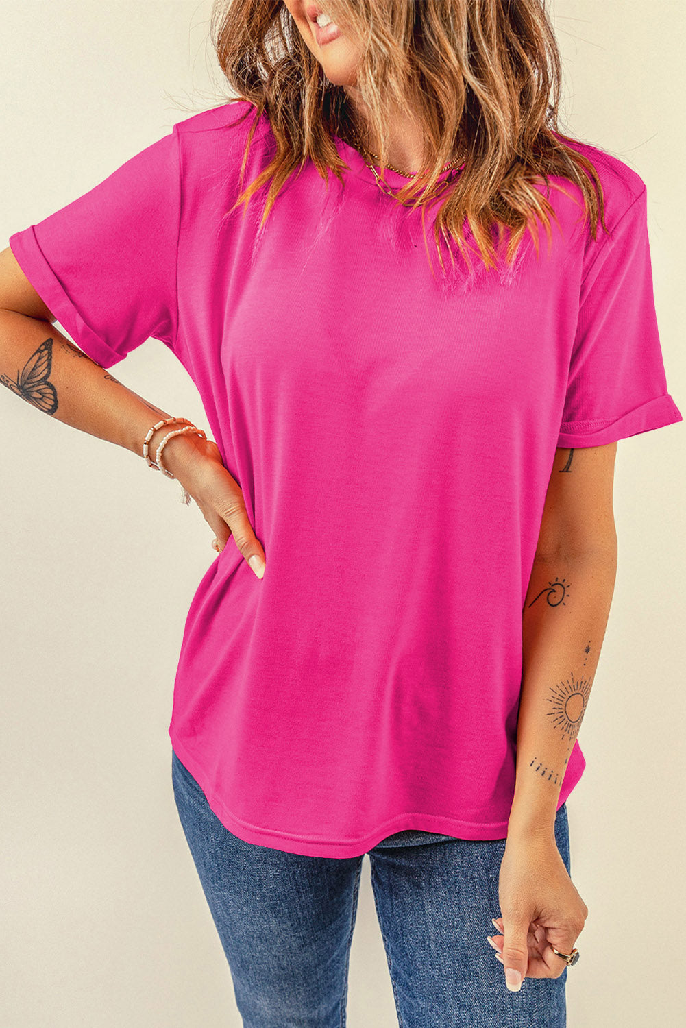 Gray Casual Plain Crew Neck Tee