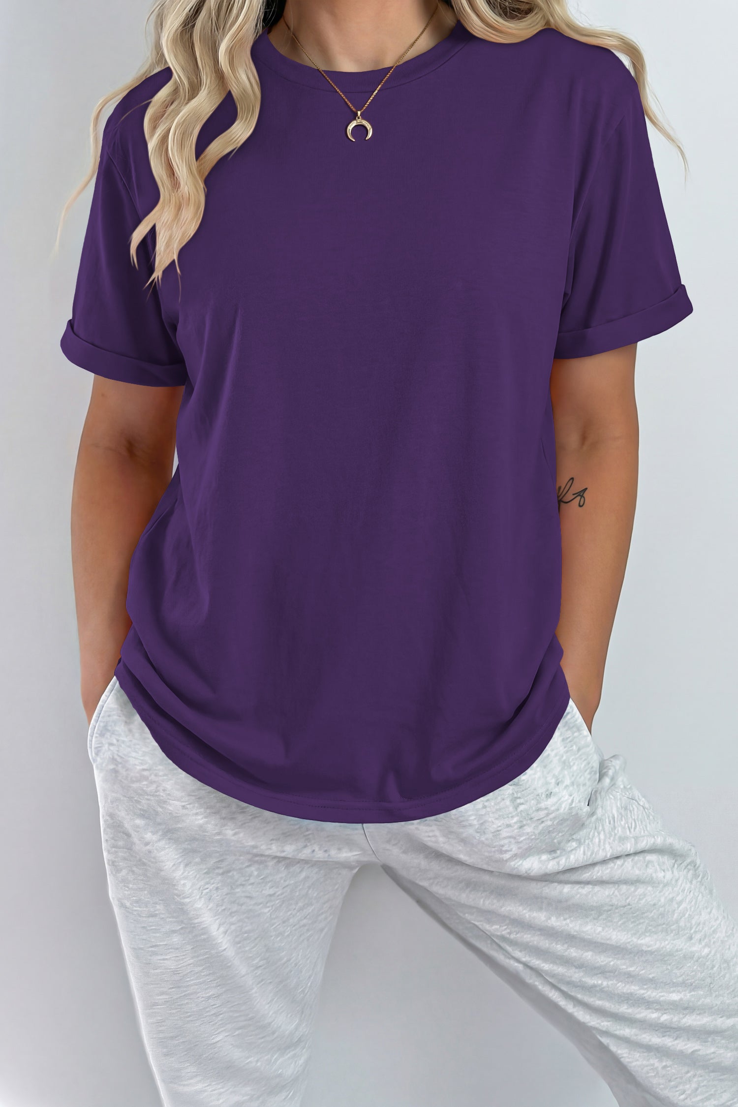 Gray Casual Plain Crew Neck Tee