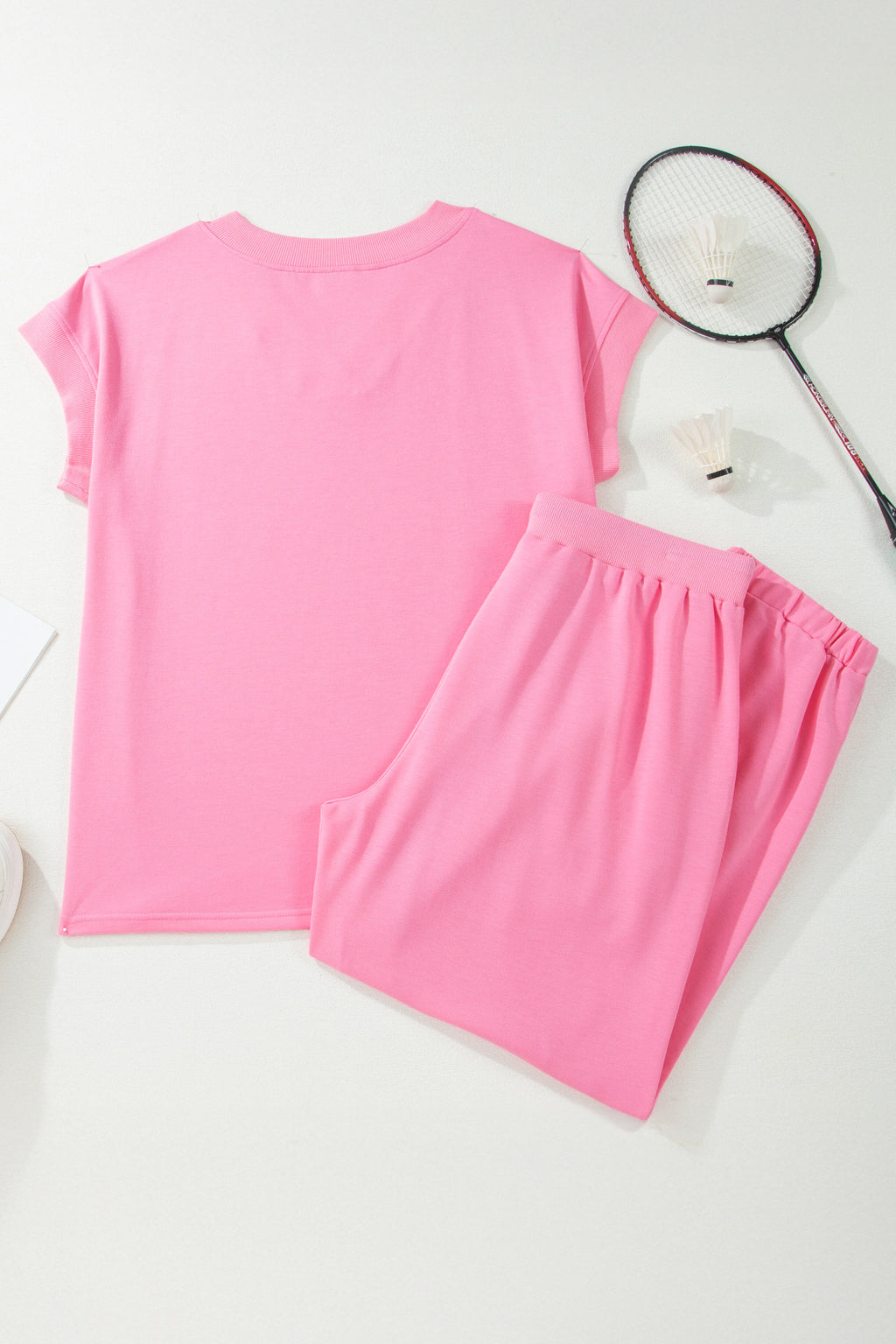 Mint Green Solid V-Neck Tee and Drawstring Plus Size Pants Set