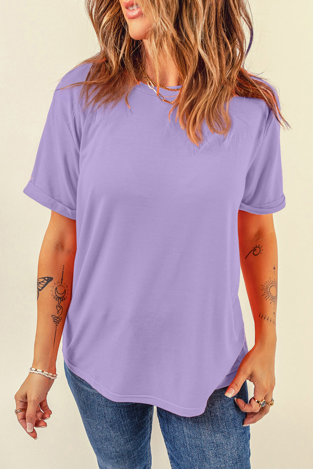 Gray Casual Plain Crew Neck Tee
