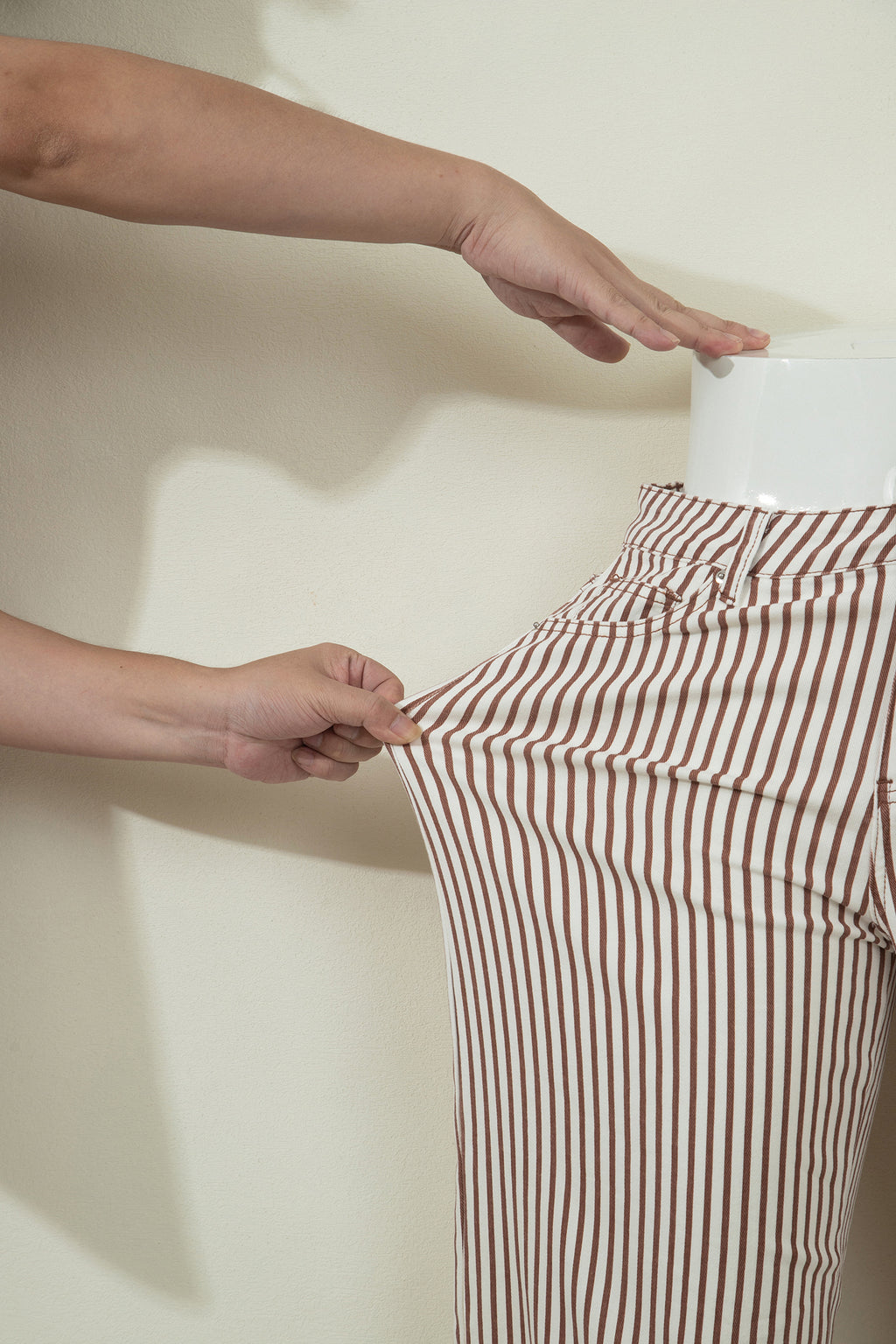 Khaki Stripe Casual Barrel Jeans