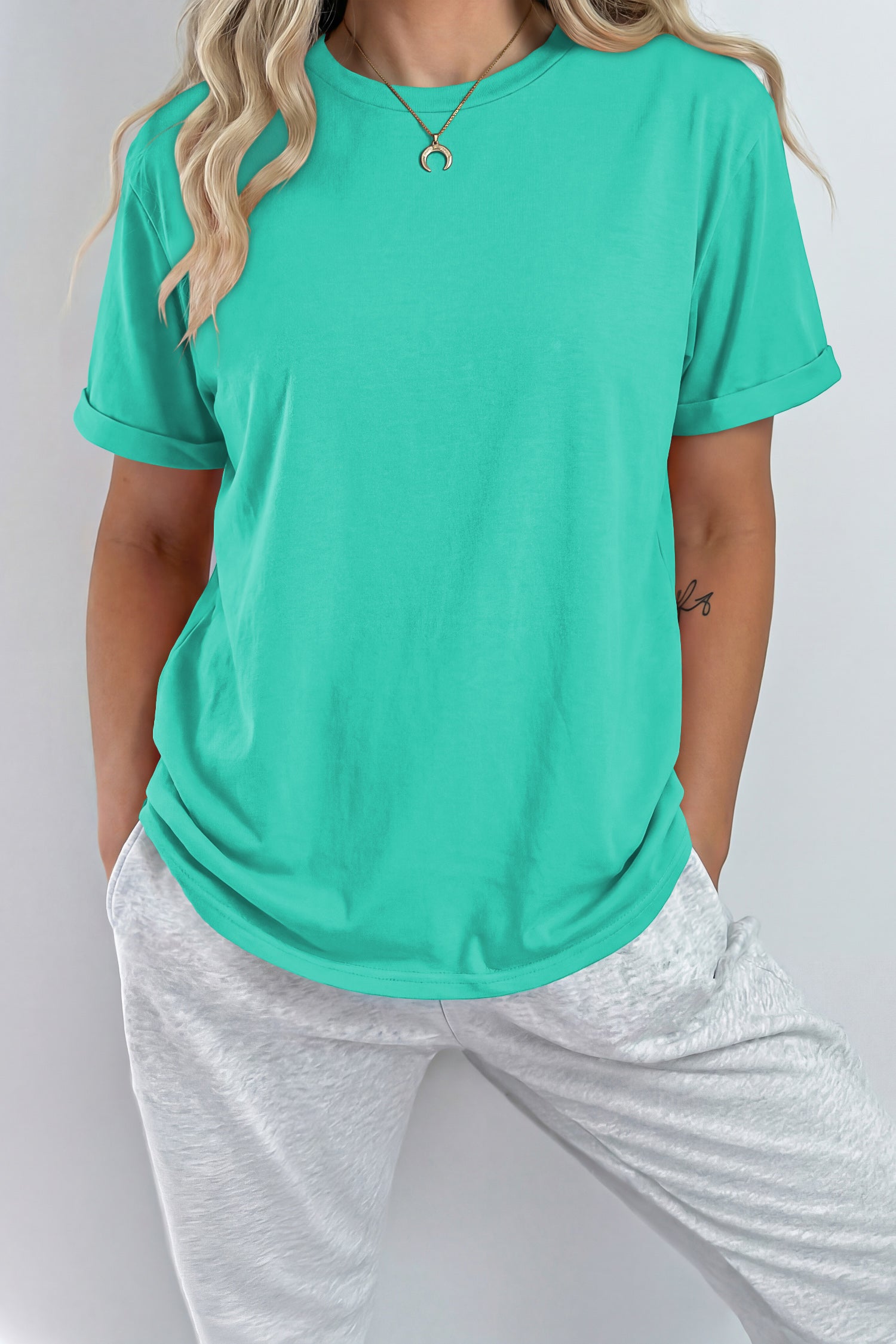 Gray Casual Plain Crew Neck Tee