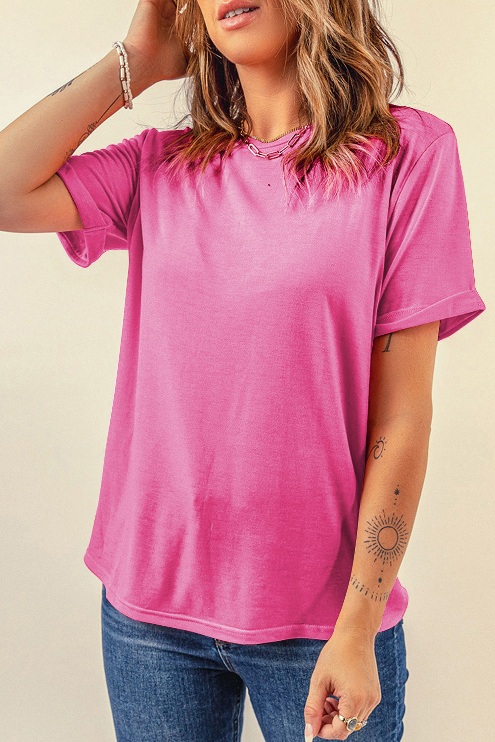 Gray Casual Plain Crew Neck Tee