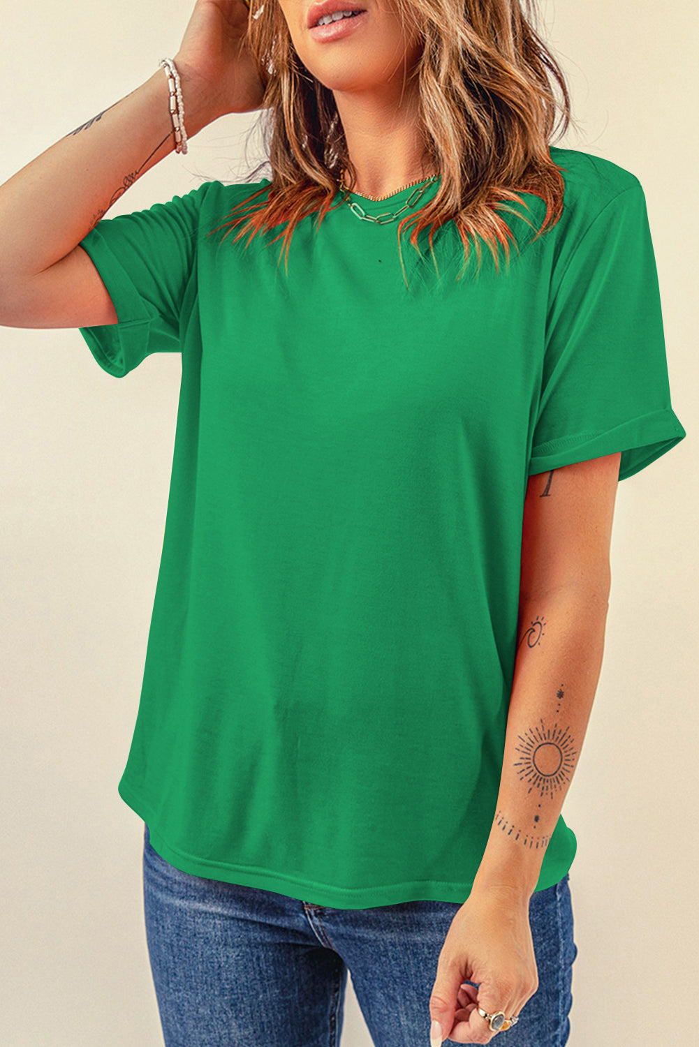 Gray Casual Plain Crew Neck Tee