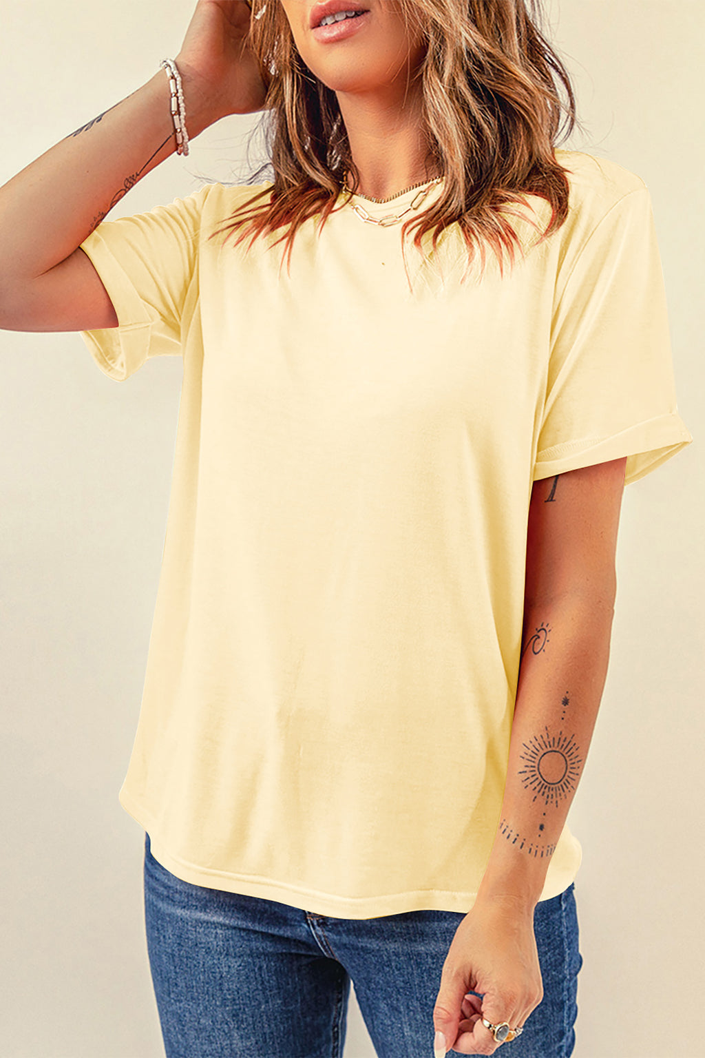 Gray Casual Plain Crew Neck Tee